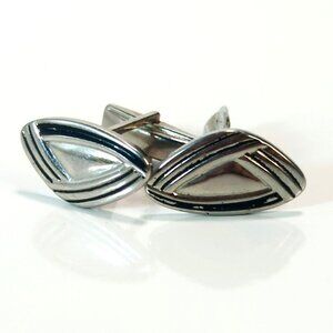 Vintage Triangle Shaped Silver Tone Cufflinks Mid Century Modern